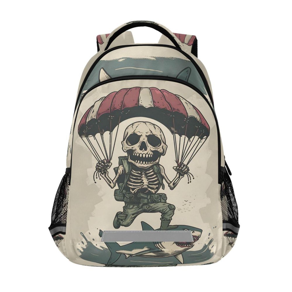 ALAZA Cartoon Skeleton Paratrooper in Army Fatigues Backpacks Travel Laptop Daypack School Book Bag for Men Women Teens Kids
