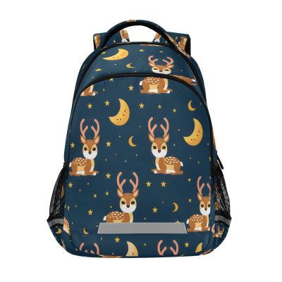 ALAZA Deer Night Background and Moon Stars Backpacks Travel Laptop Daypack School Book Bag for Men Women Teens Kids