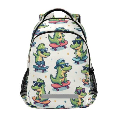 ALAZA Cute Little Crocodile Skateboard Backpacks Travel Laptop Daypack School Book Bag for Men Women Teens Kids
