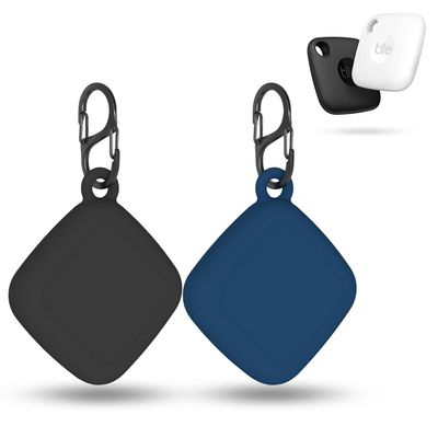 FGERWZ [2 Pack] Silicon Case for Tile Mate 2022 Tracker with Keychains, Tile Mate Holder Anti Lost Hidden Full Cover, Waterproof Tile Mate Case for Keys, Bags, Cat Dog Collar Holder (Black+Blue)