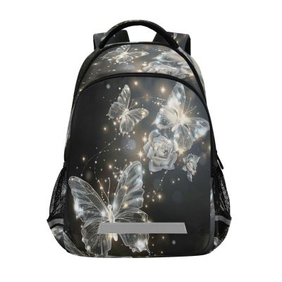 ALAZA Ransparent Flying Butterflies with Silver Ornament Backpacks Travel Laptop Daypack School Book Bag for Men Women Teens Kids