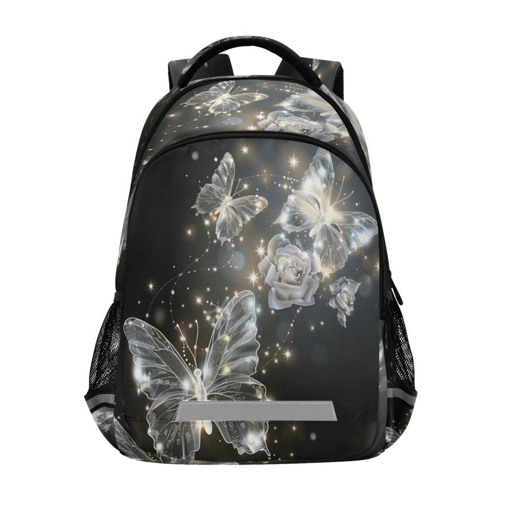 ALAZA Ransparent Flying Butterflies with Silver Ornament Backpacks Travel Laptop Daypack School Book Bag for Men Women Teens Kids