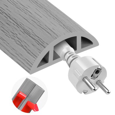 MYFAMIREA 3.3FT Floor Cord Cover for Wire Self Adhesive Cable Cavity Management PVC Extension Cord Hider Power Floor Wire Protector Cover Prevent Cable Trip for Office Home Outdoor (Gray Wood, 1.18'')