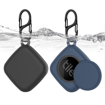 Silicone Case for Life360 Tile Tracker 2 Pack, for Tile Mate 2022 Full Body IPX8 Waterproof and Anti-Scratch Protective with Carabiner for Kids, Keys, Luggage, Cat/Dog Collar Tag (Black+Blue)