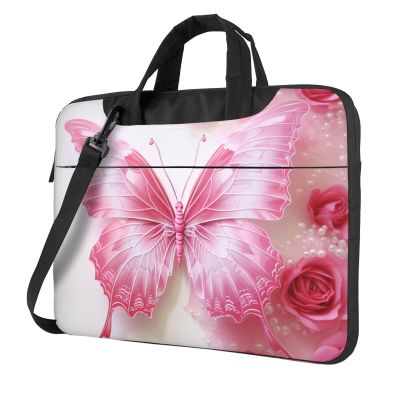 15.6 inch Laptop Tote Bag Men Women White Butterfly Shoulder Laptop Sleeve Briefcase Messenger Computer Bag