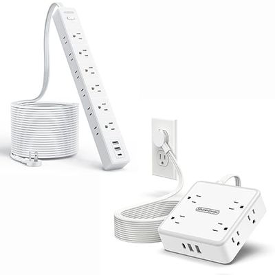 NTONPOWER Long Power Strip Surge Protector, 12 AC Outlets 3 USB Ports Extension Cord 15 FT, 1080J Surge Protector Long Cord, Flat Plug Extension Cord, Wall Mountable Power Strip for Home, Office, Dorm