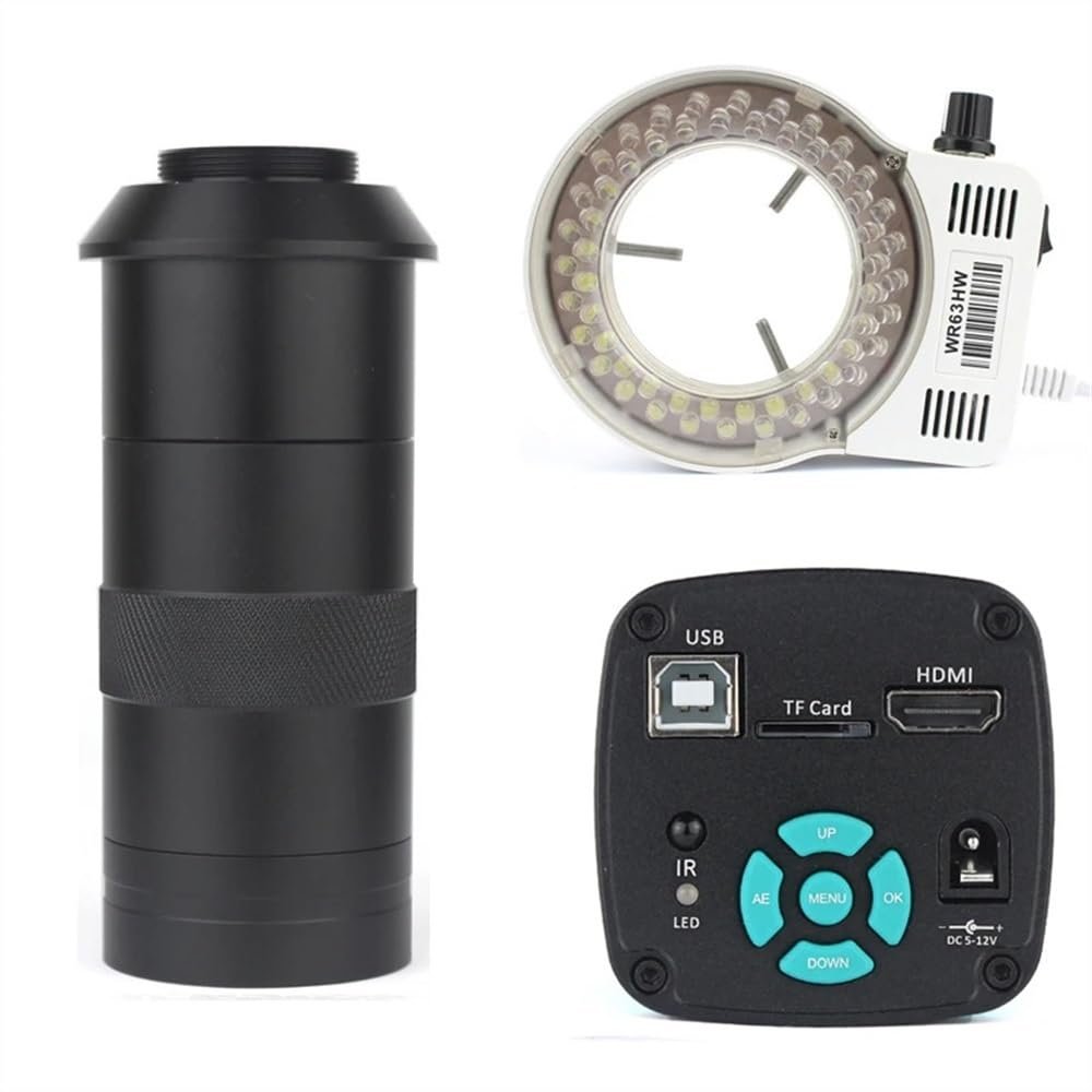 JOEBO Microscope Kit 48MP 4K 1080P Video HDMI USB Microscope Camera Zoom C Mount LED Light for Acquisition of Digital Images Phone Repair Microscope Lens Adapters(Color:with 130X Lens Light)