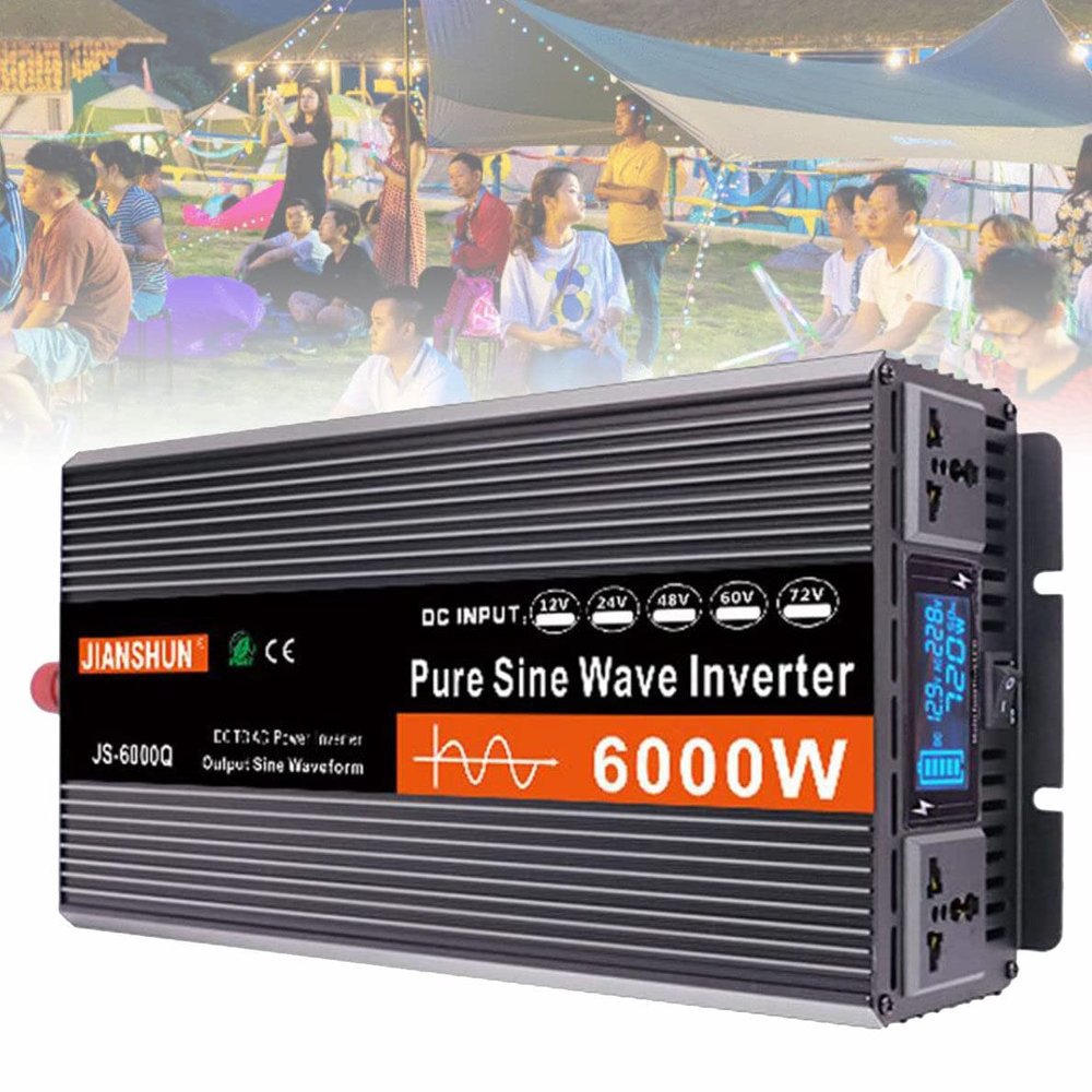 3000W 4000W 5000W 6000W Watt Pure Sine Wave Inverter 12V 24V 48V 60V to 220V 230V 240V Car Converter Power for motorhomes, Truck, Boat, Camping, Household,6000W-12V