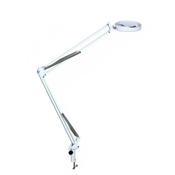 Joebo Microscope Kit Flexible Clamp-on Table Lamp with 10x 20x Magnifier Glass Swing Arm Dimmable Illuminated Magnifier HD 48 LED Lamps Microscope Lens Adapters(Color:White 470MM)