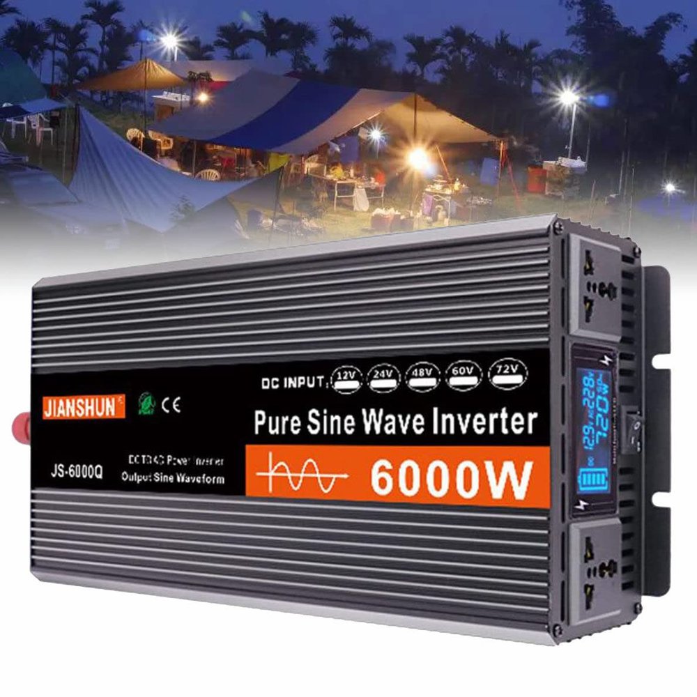 3000W/4000W/5000W/6000W Pure Sine Wave Inverter DC 12V/24V/48V/60V to AC 220V Power Inverter High Efficient Dc Power Inverters for Smartphones Tablet,6000W-12V