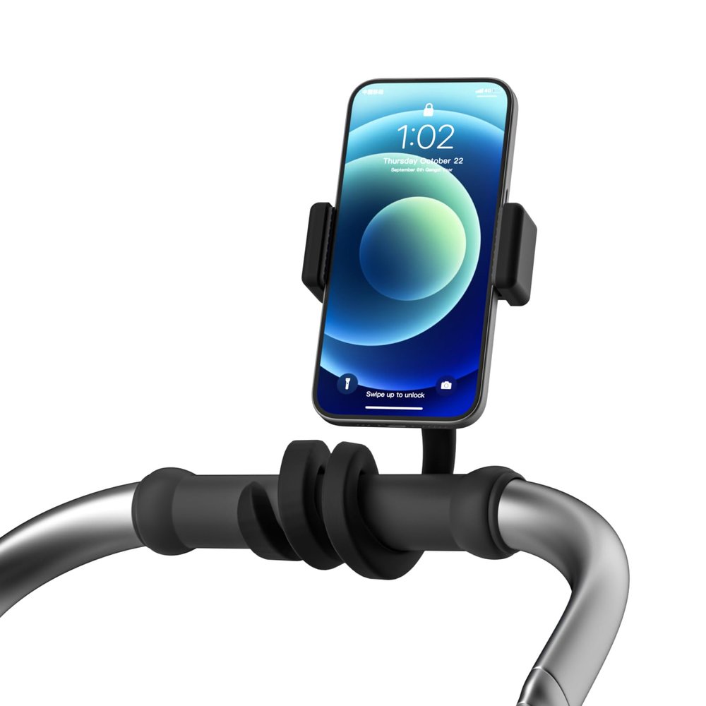 Chunxiao Portable Stroller Phone Holder Mount for Baby and Parent to One Hand Operation - Flexible Phone Holder for Stroller Handlebar with Angle Adjustable Fits Most 3.5" - 7.5" Cellphones