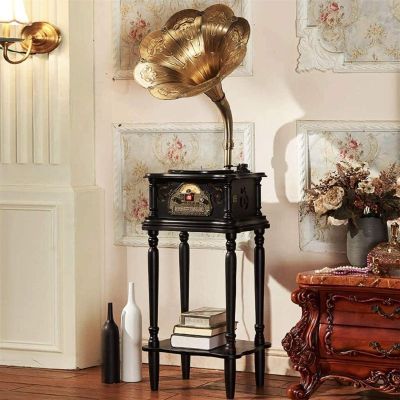 Vinyl Player Vintage, Retro Classic Style Phonograph Shape Stereo Speaker Sound System Music Box Tooth Micro SD/USB Flash Drive Gramophone