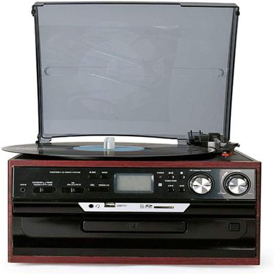 DirectNine Basics Vinyl Player Vintage, Vinyl Record Multifunction Machine Models Modern European CDFM Radio U Disk SD Card LP Retro Sound Old-Fashioned Record Player Gramophone