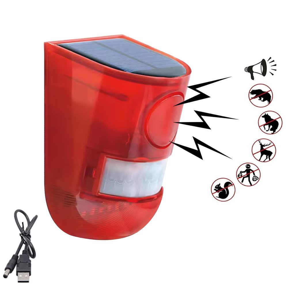 QXMH Solar Sound & Light Alarm Outdoor Motion Sensor, 6LEDs Flash Warning Security Alarm System, 111db Outdoor Dog Baking Security Siren Waterproof for Villa, Farm, Chicken Coop