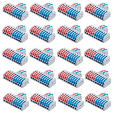 20Pcs Lever Nuts Wire Connectors 2 in 4/6/8/10/12 Out Quick Wiring Cable Connector Push-in Conductor Terminal Block Quick Terminal Blocks Lever Nut Assortment Connectors (2 in 10 Out)
