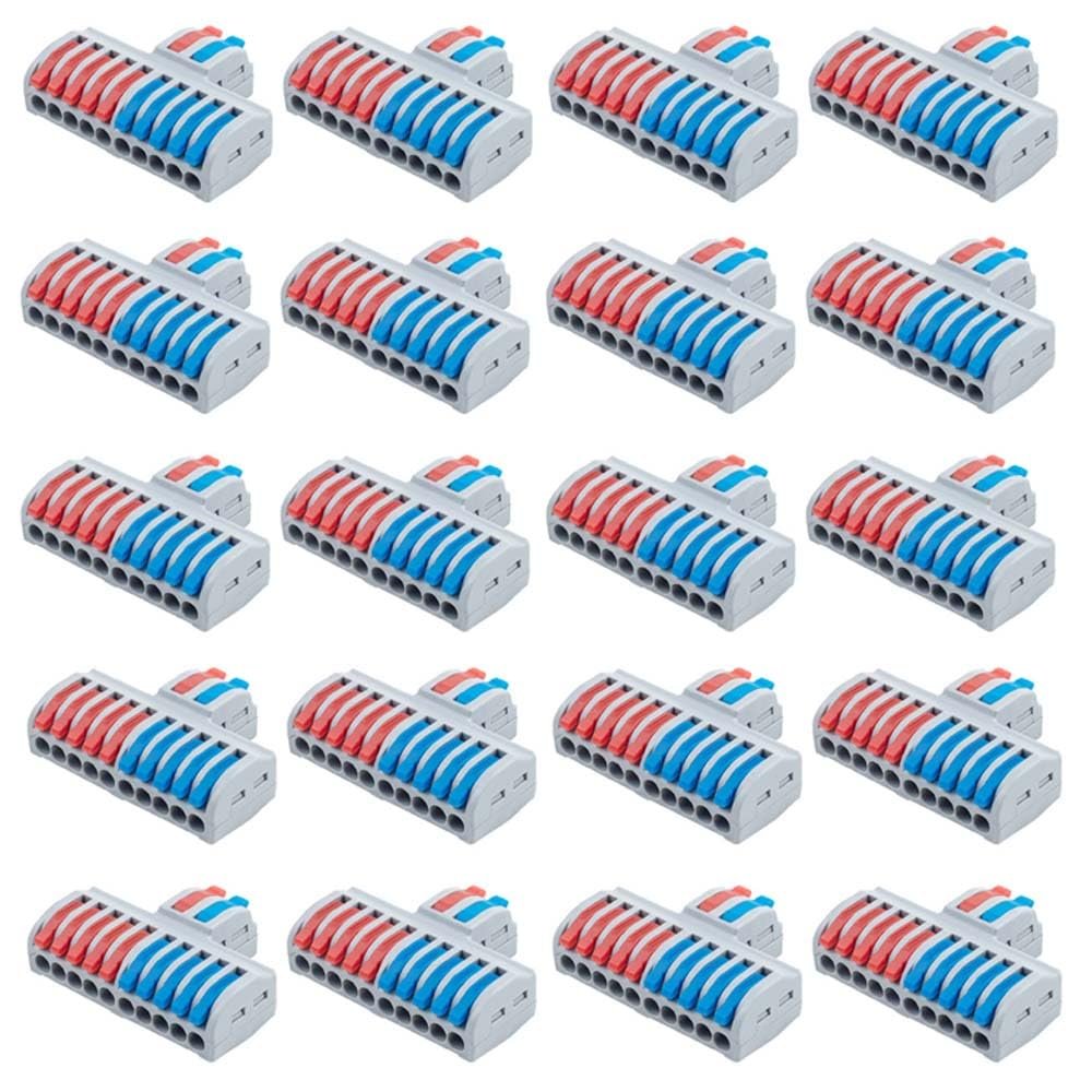 20Pcs Lever Nuts Wire Connectors 2 in 4/6/8/10/12 Out Quick Wiring Cable Connector Push-in Conductor Terminal Block Quick Terminal Blocks Lever Nut Assortment Connectors (2 in 10 Out)