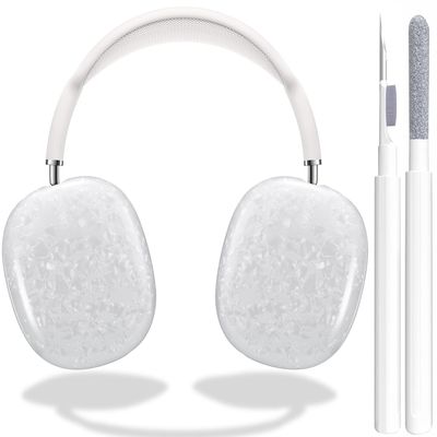 OTOPO for Cute Glitter Airpods Max Case with Cleaner Kit, Anti-Scratch Shell Pattern Ear Pad Case Cover/Ear Cups Cover/Headband Cover for AirPods Max Cover Protective Skin Girl Women White
