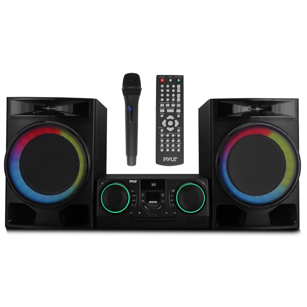 Pyle CD Stereo System with Bluetooth, MP3/DVD/CD Playback, Dual USB Recording CD Player with Speakers, Black Mini Stereo System with Subwoofer, FB Radio, 160W Digital Amplifier & Remote Control