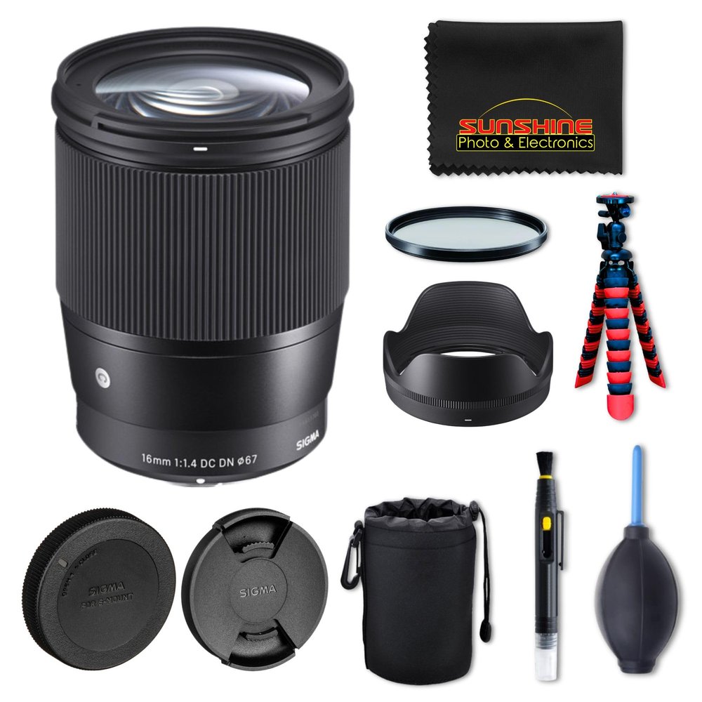 Sigma 16mm f1.4 DC DN Contemporary Lens for Sony E with Sunshine Pro Bundle - 4 Years USA Manufacturer Warranty