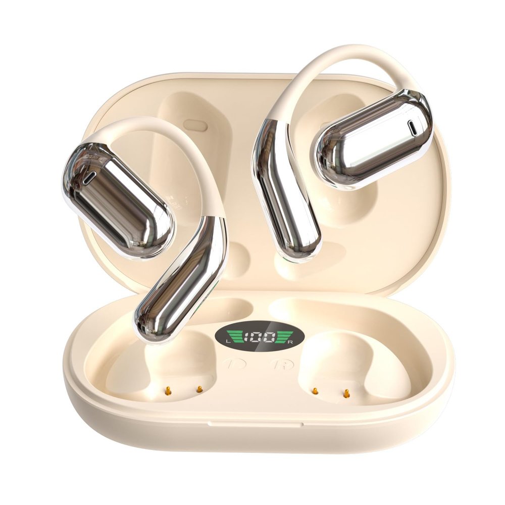 ALANTOP Open Ear Headphones Bluetooth 5.4 Built-in Mic LED Digital Display Charging Case 60 Hours Playtime Wireless Earbuds with Earhooks Waterproof Earphones for Sport Workout Running Fitness