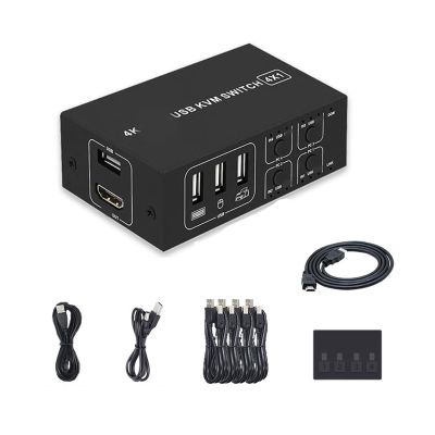 Ldbuejiaja 4K KVM Switcher 4 Port Box USB KVM Switches for 4 Computers Share Keyboard Mouse Printer Monitor 4K 60Hz with USB Port PC Laptop Control Switcher