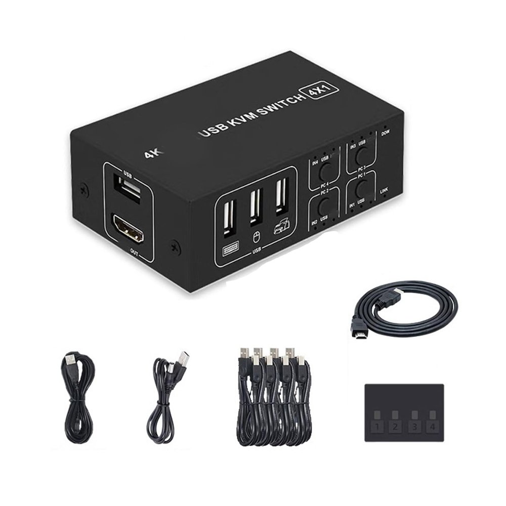 Ldbuejiaja 4K KVM Switcher 4 Port Box USB KVM Switches for 4 Computers Share Keyboard Mouse Printer Monitor 4K 60Hz with USB Port PC Laptop Control Switcher