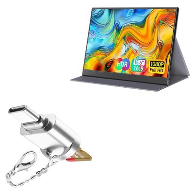 BoxWave Adapter Compatible with ForHelp Portable Monitor FHD 1080p (15.6 in) - Micro SD Card miniReader, USB Type-C OTG Reader USB3.0 Adapter Keychain - Metallic Silver
