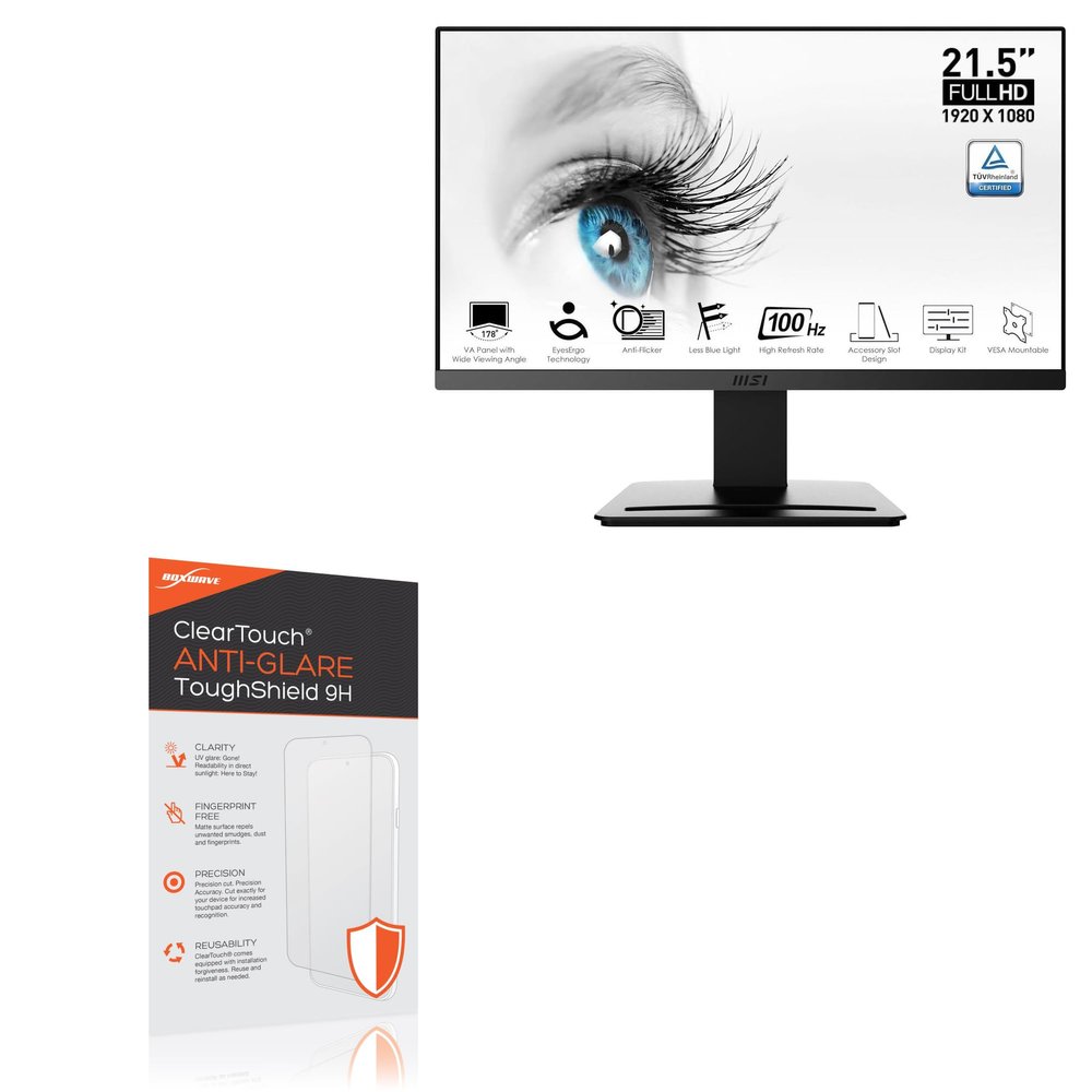 BoxWave Screen Protector Compatible with MSI PRO MP223 (22 in) - ClearTouch Anti-Glare ToughShield 9H (2-Pack), Anti-Glare 9H Tough Flexible Film Screen Protector