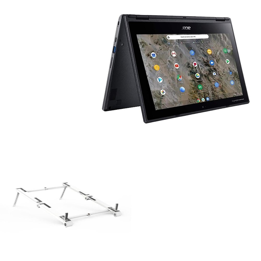 BoxWave Stand and Mount Compatible with Acer Chromebook Spin 311 R721T (11.3 in) - Pocket Aluminum Stand 3-in-1, Portable Multi Angle Viewing Riser - Metallic Silver