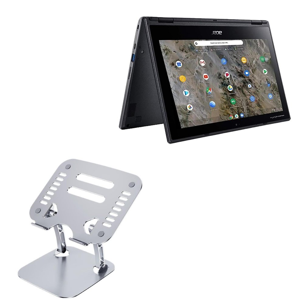 BoxWave Stand and Mount Compatible with Acer Chromebook Spin 311 R721T (11.3 in) - Executive VersaView Laptop Stand, Ergonomic Adjustable Viewing Angle Metallic Riser - Metallic Silver
