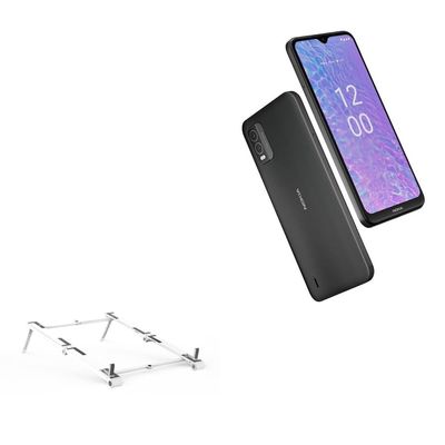 BoxWave Stand and Mount Compatible with Nokia C210 TA-1584 (6.3 in) - Pocket Aluminum Stand 3-in-1, Portable Multi Angle Viewing Riser - Metallic Silver
