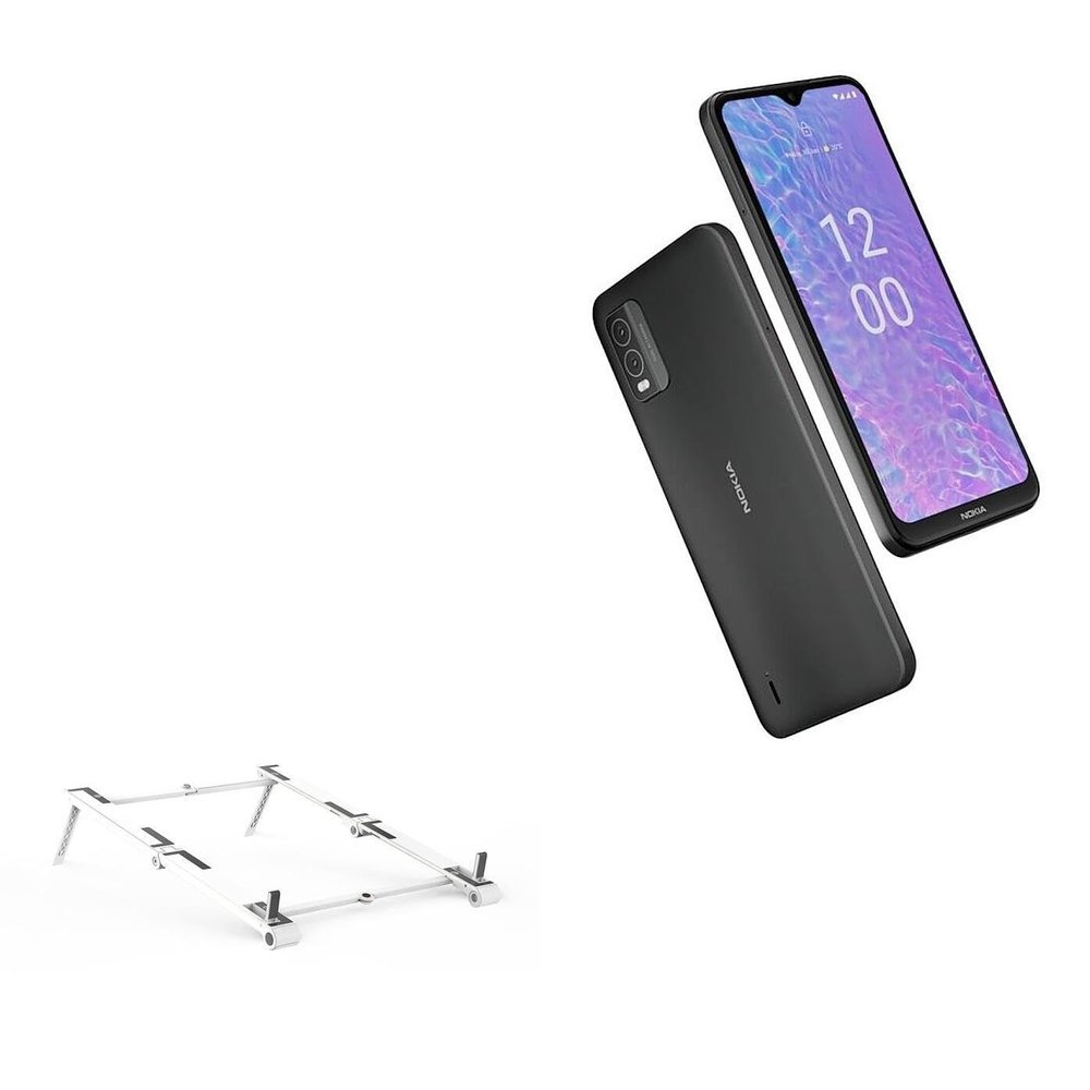 BoxWave Stand and Mount Compatible with Nokia C210 TA-1584 (6.3 in) - Pocket Aluminum Stand 3-in-1, Portable Multi Angle Viewing Riser - Metallic Silver