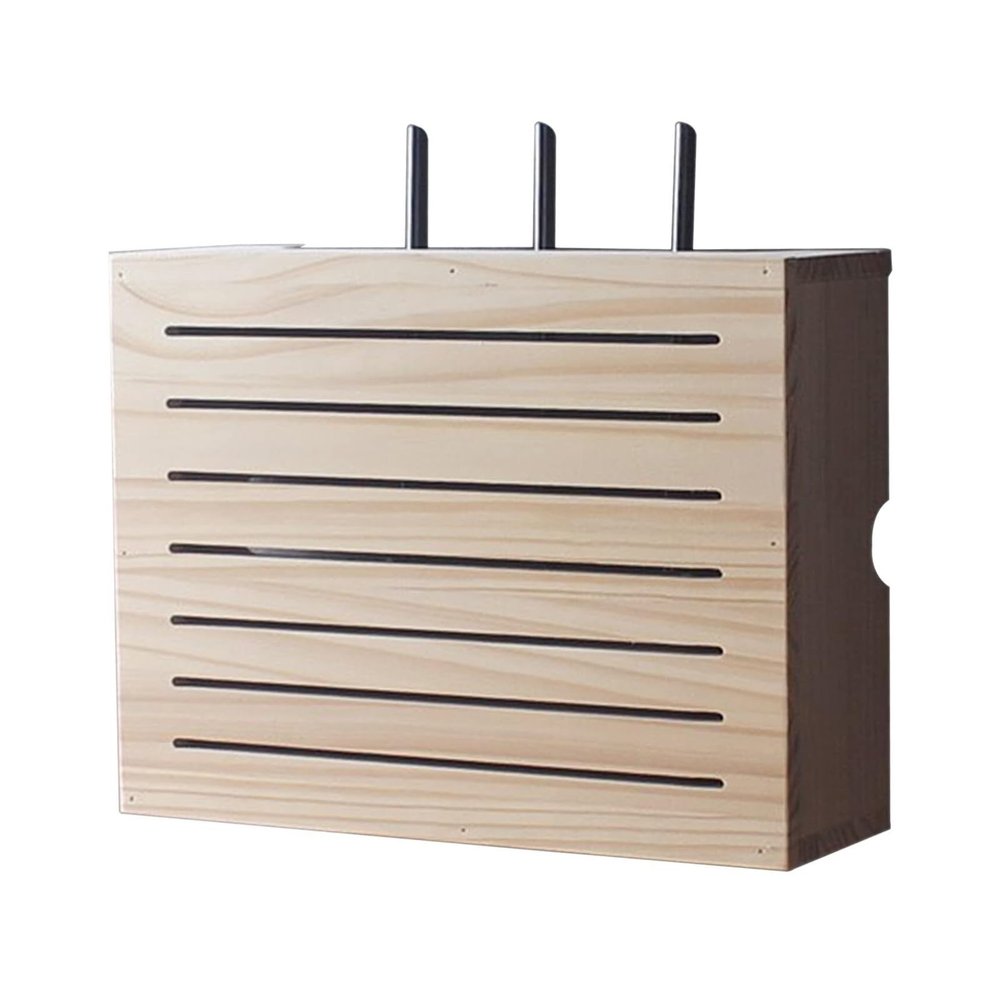 HUIGE Wall-Mounted Cable Management Box,Wood Router Shelf Storage Box,WiFi Modem and Router Organizer,Elegant Wooden Design,34 x 10 x 20 cm(Size:36.5 * 11.5 * 27.5cm)