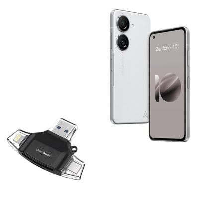 BoxWave Smart Gadget Compatible with ASUS ZenFone 10 AI2302 (5.9 in) - AllReader SD Card Reader, microSD Card Reader SD Compact USB - Jet Black
