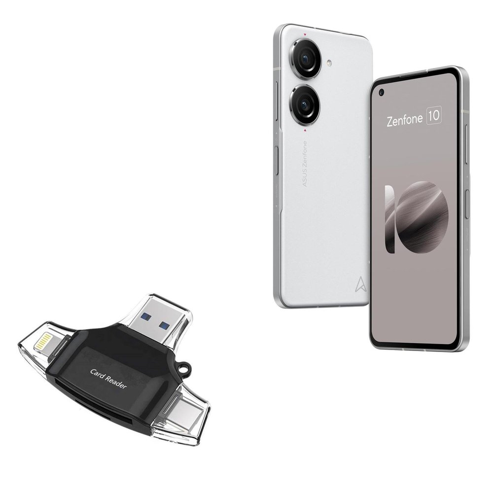BoxWave Smart Gadget Compatible with ASUS ZenFone 10 AI2302 (5.9 in) - AllReader SD Card Reader, microSD Card Reader SD Compact USB - Jet Black