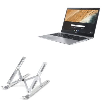 BoxWave Stand and Mount Compatible with Acer Chromebook 315 CB315-3HT-C3J0 (15.6 in) - Compact QuickSwitch Stand, Portable Multi Angle Viewing Foldable Riser - Metallic Silver