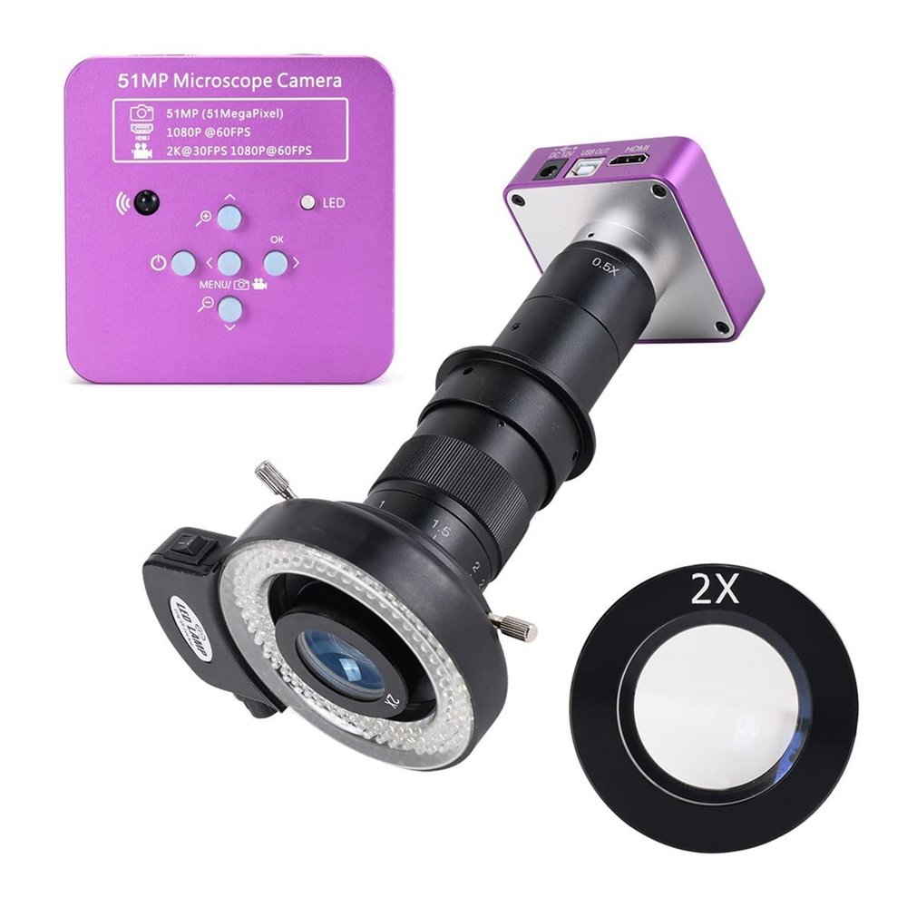 JOEBO Microscope Kit 51MP 1080P Microscope Camera 180X C-Mount Lens Industrial Digital Electronic Microscope Microscope Lens Adapters(Color:2X Full kit)