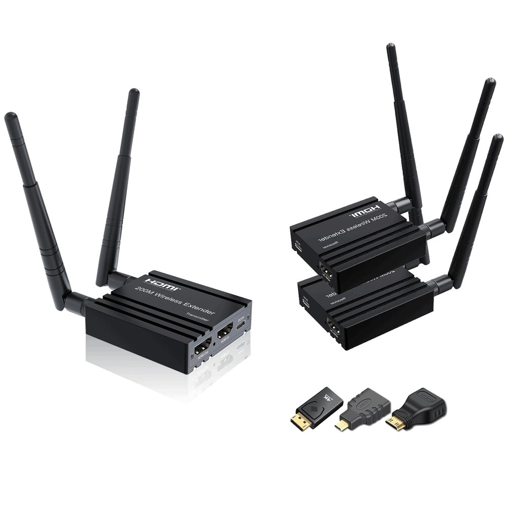 RIJER Wireless HDMI Transmitter and Receiver 4k decoding, One Transmitter and Two Receivers, Long Range Wireless Transmission 656FT/200M,Plug-Play, 2.4/5.8G for PC/Laptop/TV to Monitor/Projector/HDTV