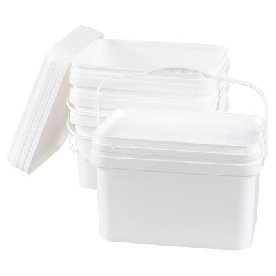 Leendines 10 L Rectangle Storage Bucket with Lid, White Plastic Pail 4 Pack