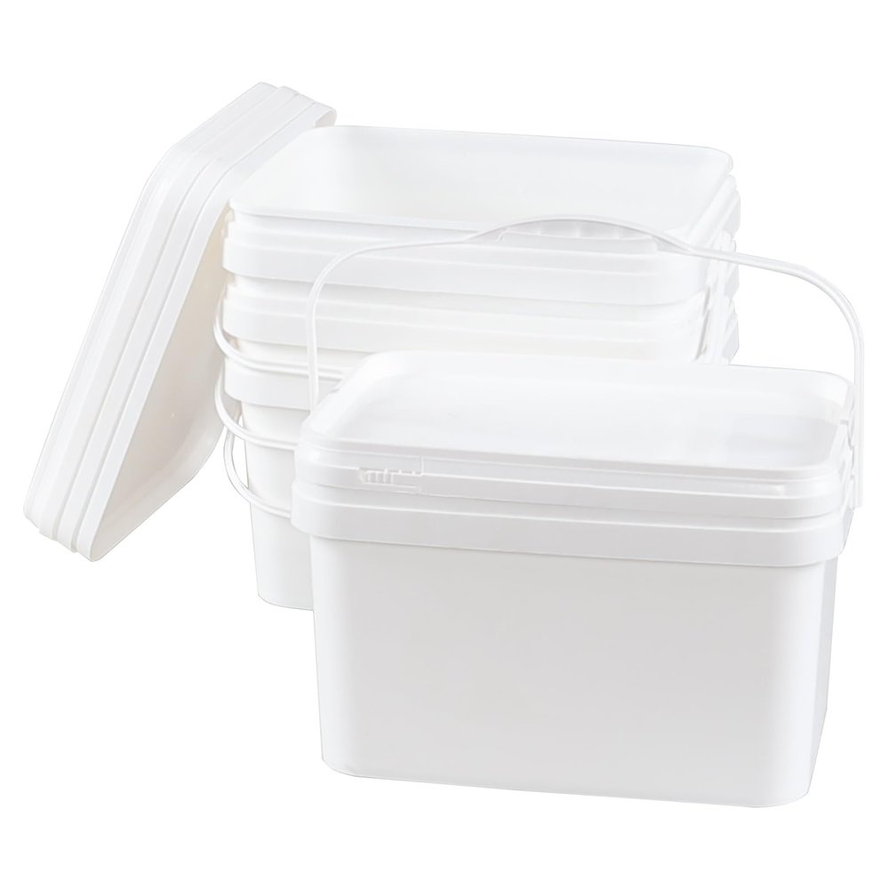 Leendines 10 L Rectangle Storage Bucket with Lid, White Plastic Pail 4 Pack