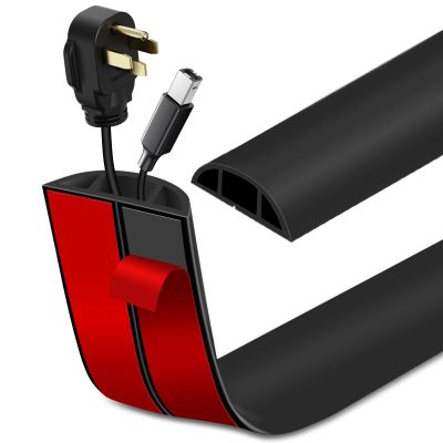 Floor Cord Cover Self Adhesive Cord Hider Floor Extension Cord Covers for Floor Power Cord Protector Cable Management Prevent Cable Trips Cable Cavity 0.59" W x 0.31" H (Black, 20Ft)