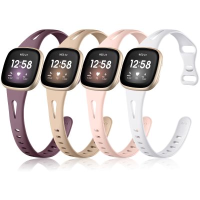 Ouwegaga 4 Pack Slim Band Compatible with Fitbit Sense 2 Bands/Sense/Versa 4/Versa 3 Bands for Women, Soft Silicone Thin Sport Watch Strap Compatible with Fitbit Sense 2 1/Versa 4 3 Smartwatch, Large
