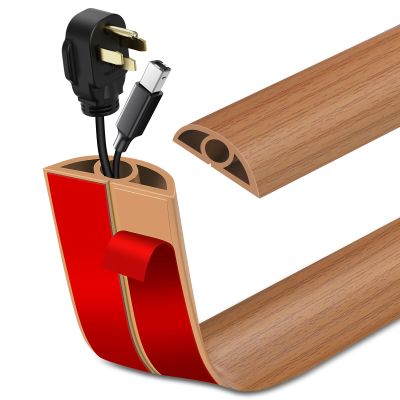 Floor Cord Cover Self Adhesive Cord Hider Floor Extension Cord Covers for Floor Power Cord Protector Cable Management Prevent Cable Trips Cable Cavity 0.32" W x 0.32" H (Light Brown Wood, 3.3Ft)