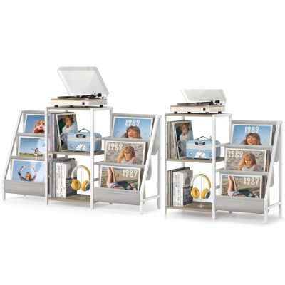 Tewinko Record Player Stand White with Vinyl Storage Set of 2