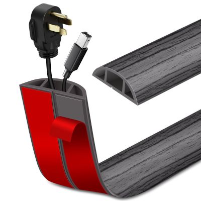 Floor Cord Cover Self Adhesive Cord Hider Floor Extension Cord Covers for Floor Power Cord Protector Cable Management Prevent Cable Trips Cable Cavity 0.59" W x 0.31" H (Deep Grey Wood, 20Ft)