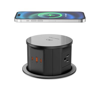 VILONG Pop Up Outlet for Countertop, 65W USB-C, 15W Wireless, 4AC, 6FT Cord