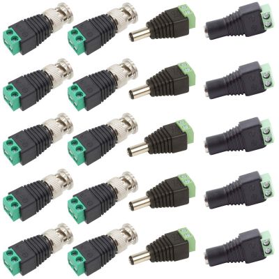 AIMHDUTY DC Power Jack Plug Adapter Barrel Connector 10PCS 12V Male and Female 2.1 x 5.5mm, 10PCS BNC Male Balun Connector to Screw Terminal for CCTV Security Surveillance Video Camera and Led Strip