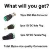 AIMHDUTY DC Power Jack Plug Adapter Barrel Connector 10PCS 12V Male and Female 2.1 x 5.5mm, 10PCS BNC Male Balun Connector to Screw Terminal for CCTV Security Surveillance Video Camera and Led Strip view 2