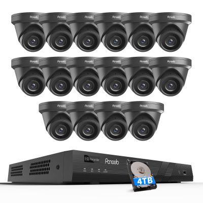 16 Channel Security Camera System 4K PoE, 16x 8MP Wired IP Black Turret Dome Camera with AI Human Vehicle Detection, Built-in Mic, Remote Access 24-7 Recording, 4K 16CH NVR 4TB HDD, PD93A31616-8M