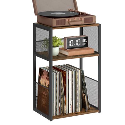 VASAGLE Record Player Stand, 3-Tier Side Table, Vinyl Record Storage up to 100 Albums, End Table for Living Room, Bedroom, Rustic Brown ULET275K01